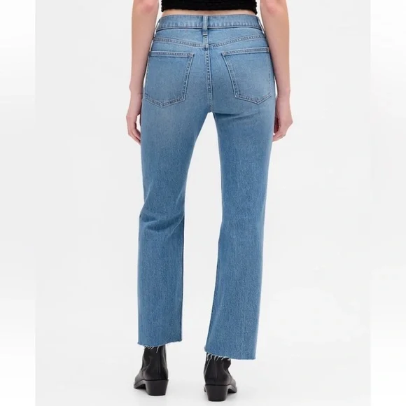 GAP Mid-Wash Medium Indigo High Rise Straight Raw Hem Cropped Jeans size 31 r - Picture 7 of 9